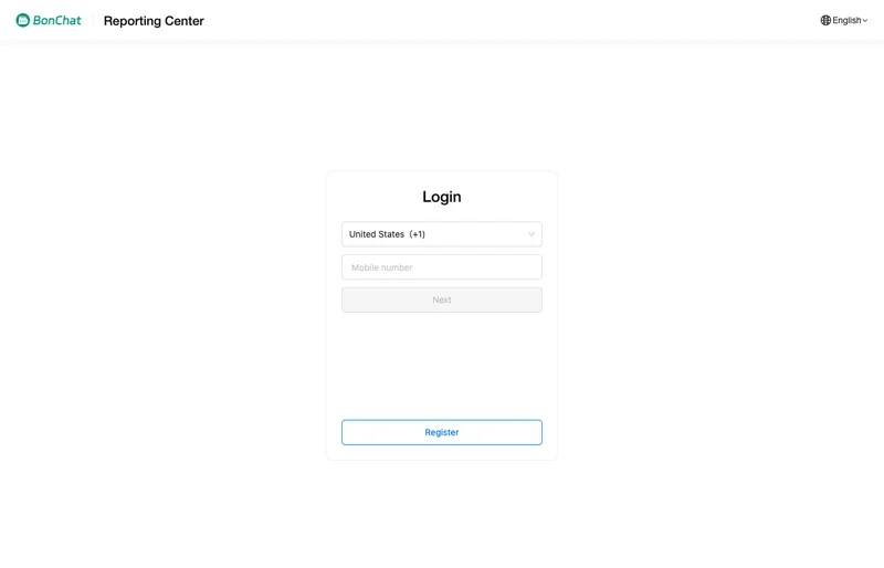 BonChatの通報窓口。Reporting Center の下に電話番号を入れる欄が出ている