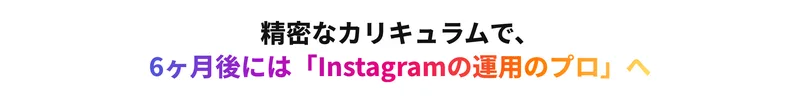 「精密なカリキュラムで、6ヶ月後には『Instagramの運用のプロ』へ」と大きく書かれた公式サイトの見出し