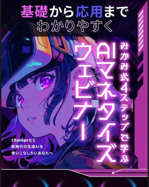 みかみ式4ステップで学ぶ無料ウェビナーと書かれたアドネス株式会社の広告ページ。ChatGptなど新時代の生成AIを使いこなしたいあなたへと続いている