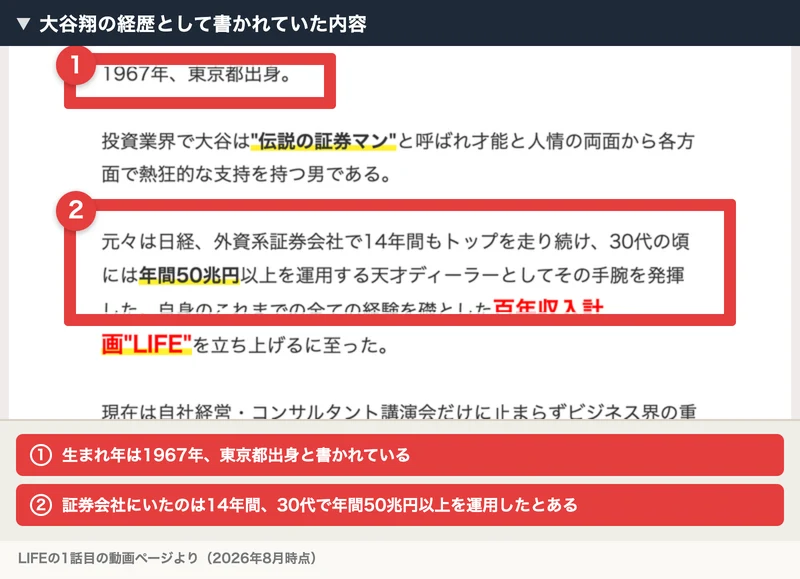1967年に東京都で生まれ、投資業界で伝説の証券マンと呼ばれ、日経と外資系の証券会社で14年間トップを走り、30代で年間50兆円以上を運用した天才ディーラーだったと書かれている大谷翔の経歴