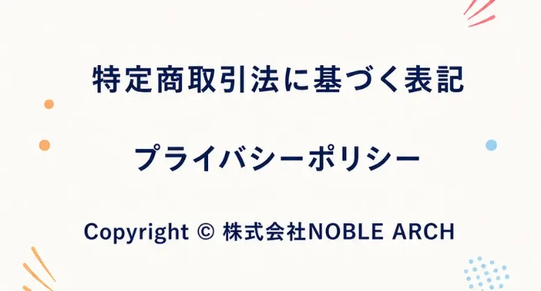 神速物販プログラムの広告の末尾。押しても開かない特商法の文字と、会社名NOBLE ARCHのコピーライト