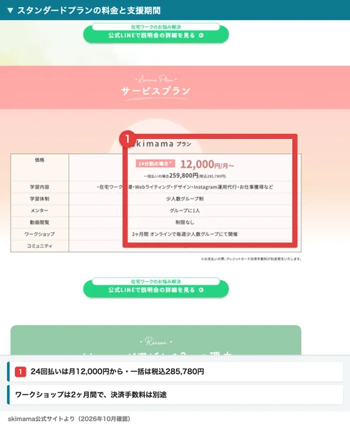 スキママのスタンダードプランの一括料金と支援期間