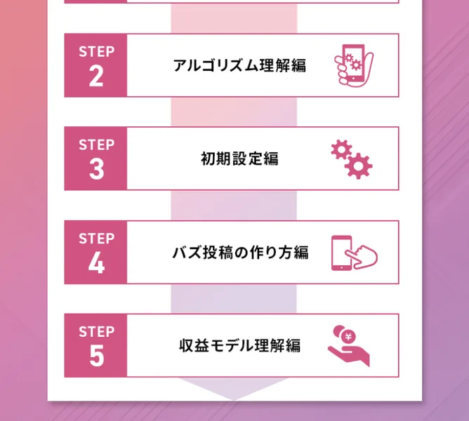 SnsClubの5ステップカリキュラムが書かれた広告ページ